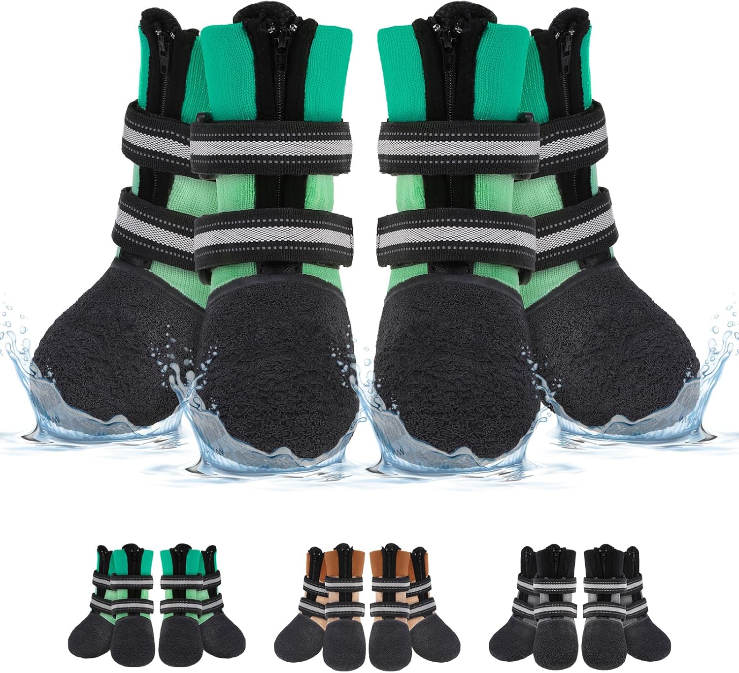 BEAUTYZOO Waterproof Dog Shoes for Winter Cold Weather, Anti-Slip Dog Socks Boots & Paw Protectors, Zipper Dogs Booties to Prevent Licking, Indoor Outdoor Reflective for Small Medium Large Senior Dogs