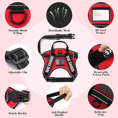voopet Dog Harness for Extra Large Dogs + ID Card Pocket + 7 Patches, No Pull Adjustable Pet Dog Vest 3M Reflective Breathable Dog Harness Soft Padded Handle for Training Walking