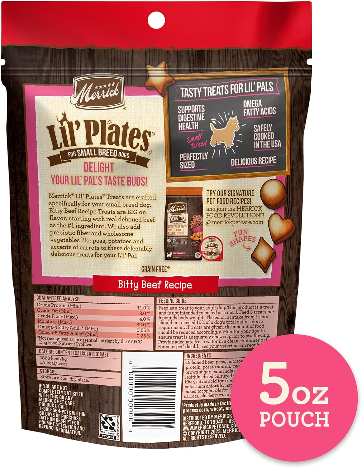 Merrick Lil’ Plates Grain Free Small Dog Treats, Natural Training Treats For Small Dogs, Bitty Beef Recipe - 5 oz. Pouch