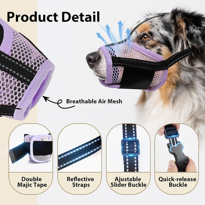 Dog Muzzle, Air Mesh & Reflective Straps for Extra Small Dogs - Prevent Chewing/Biting, Allows Panting & Drinking - German Shepherd, Collie, Retriever Lavenderk S