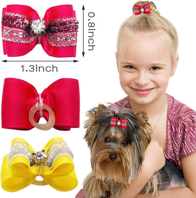 PET SHOW 20 unids/10 pares de lazos brillantes para el pelo de perros pequeños con bandas de goma para gatos cachorros aseo Topknot accesorios para el cabello