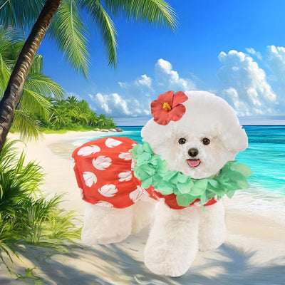 Dog Hawaiian Costume Dress with Luau Leis and Flower Hair Bow,Cat Halloween Princess Costume Party Cosplay Outfit for Small Medium Dogs Girl,Summer Cat Beach Dresses Swimsuit Clothes,XL