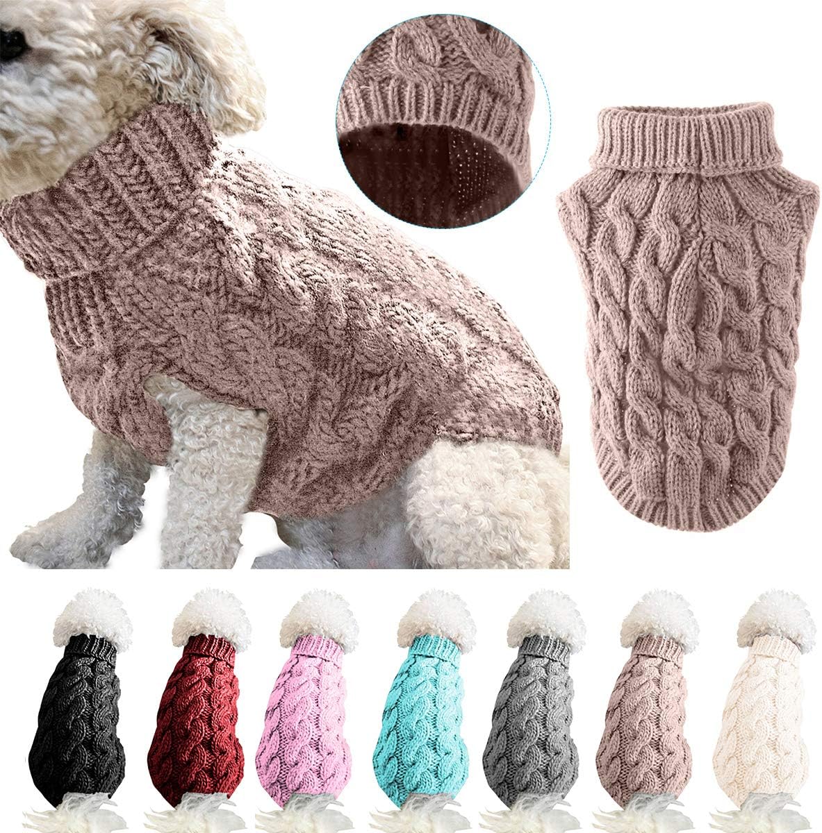 Winmany Pet Dog Turtleneck Knitting Sweater Coat Winter Warmer Thickening Pullover Knitwear Crochet Coat Clothes for Small Medium Dog Cat