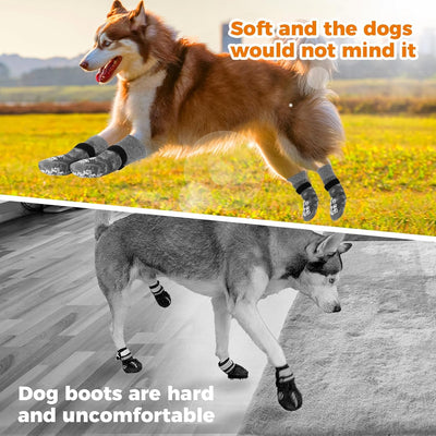 Anti-Slip Dog Socks Prevent Licking Paws,Dog Socks with Grippers for Senior Dogs Walk on Hardwood Floor,Dog Grippers with Strong Traction,Dog Essentials,Grey 2 Pairs,M
