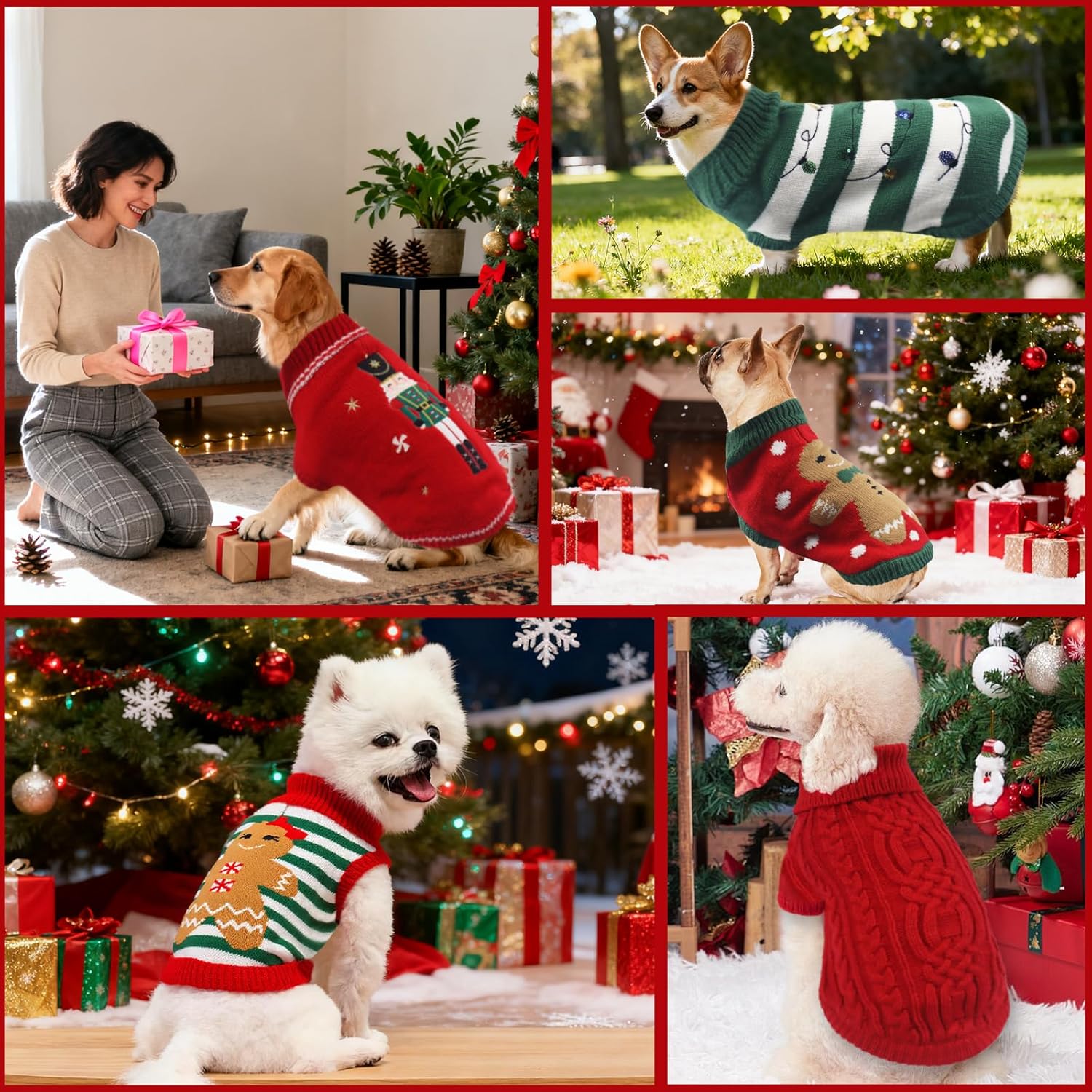 Dog Sweaters Pet Christmas Knitted Sweater Gingerbread Girl Jumper Coat for Puppy Sweaters Warm Outfit for Dog Cat (M)