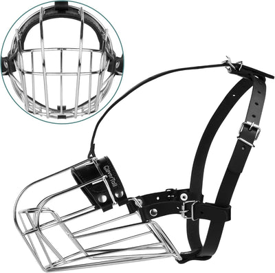 Metal Husky Muzzle for Large Sized Dog – Basket Muzzle for Dogs with Adjustable Leather Straps – Steel Cage Dog Muzzle to Prevent Biting and Eating – Mouth Guard for Large and Medium Dogs