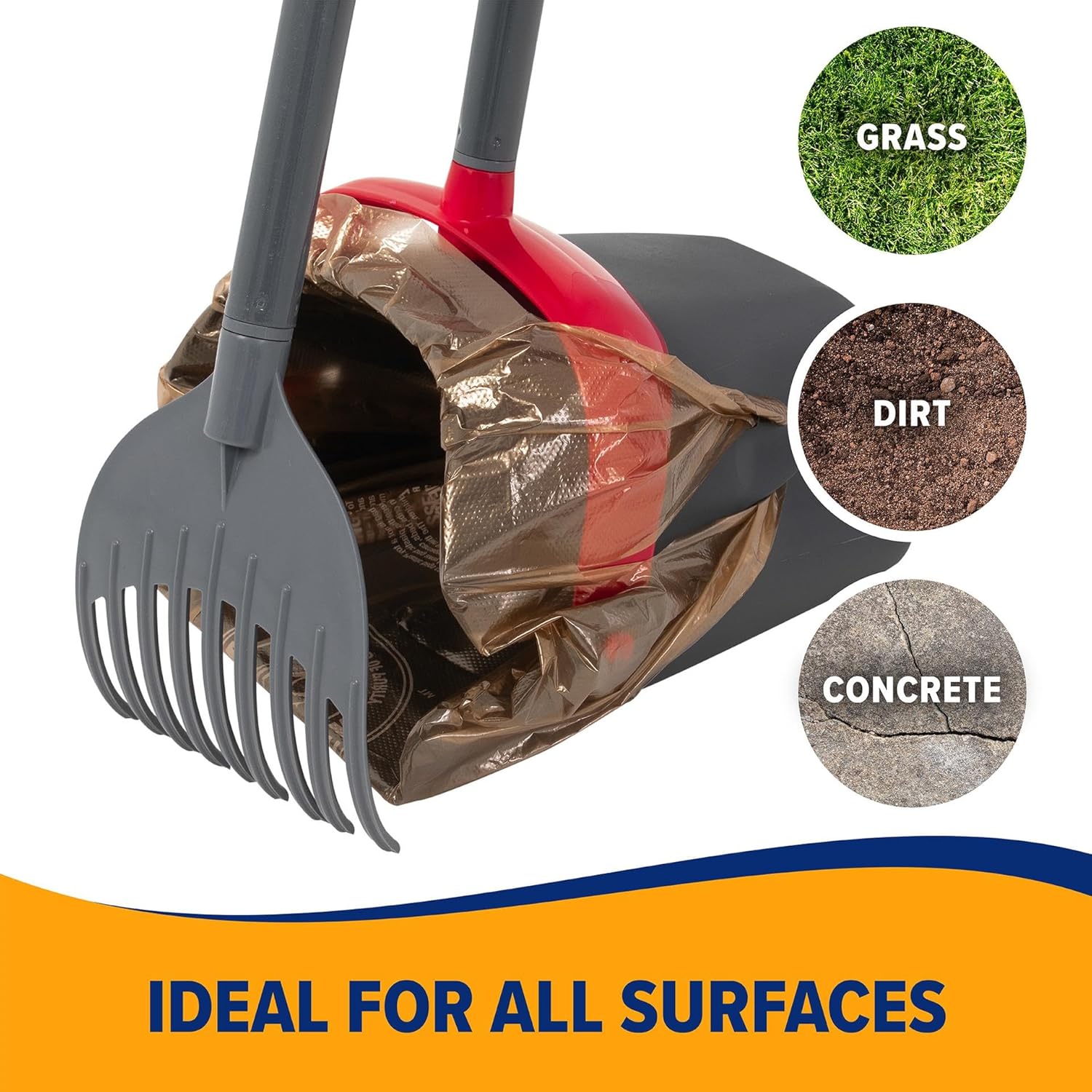 Arm & Hammer Pooper Scooper for Extra Large Dogs Heavy Duty, Outside Yard Dog Poop Scoop Pet Waste Clean Up with Bag Attachment - 2 Waste Bags Included