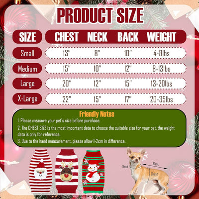 3 Pack Dog Christmas Sweater, Christmas Dog Outfit Sweater Santa Reindeer Snowman Knit Holiday Sweaters for Small Medium Large Dogs Pets (Medium)