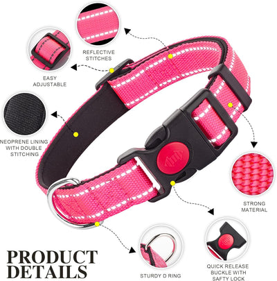 2 Pack Reflective Dog Collars for Medium Dogs Girl Boys,Female Male,Nylon Dog Collars for Puppy small Large Dog with Quick Release Safety Buckle, Durable padded soft neoprene Dog Collar,Orange,Green,M