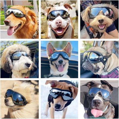 Namsan Dog Goggles Large Breed, UV-Protection Doggie Sunglasses for Medium to Large Dogs, Outdoor Dog Eye Protection, Anti-Fog Anti-Dust Windproof Snowproof, Adjustable Straps, Black
