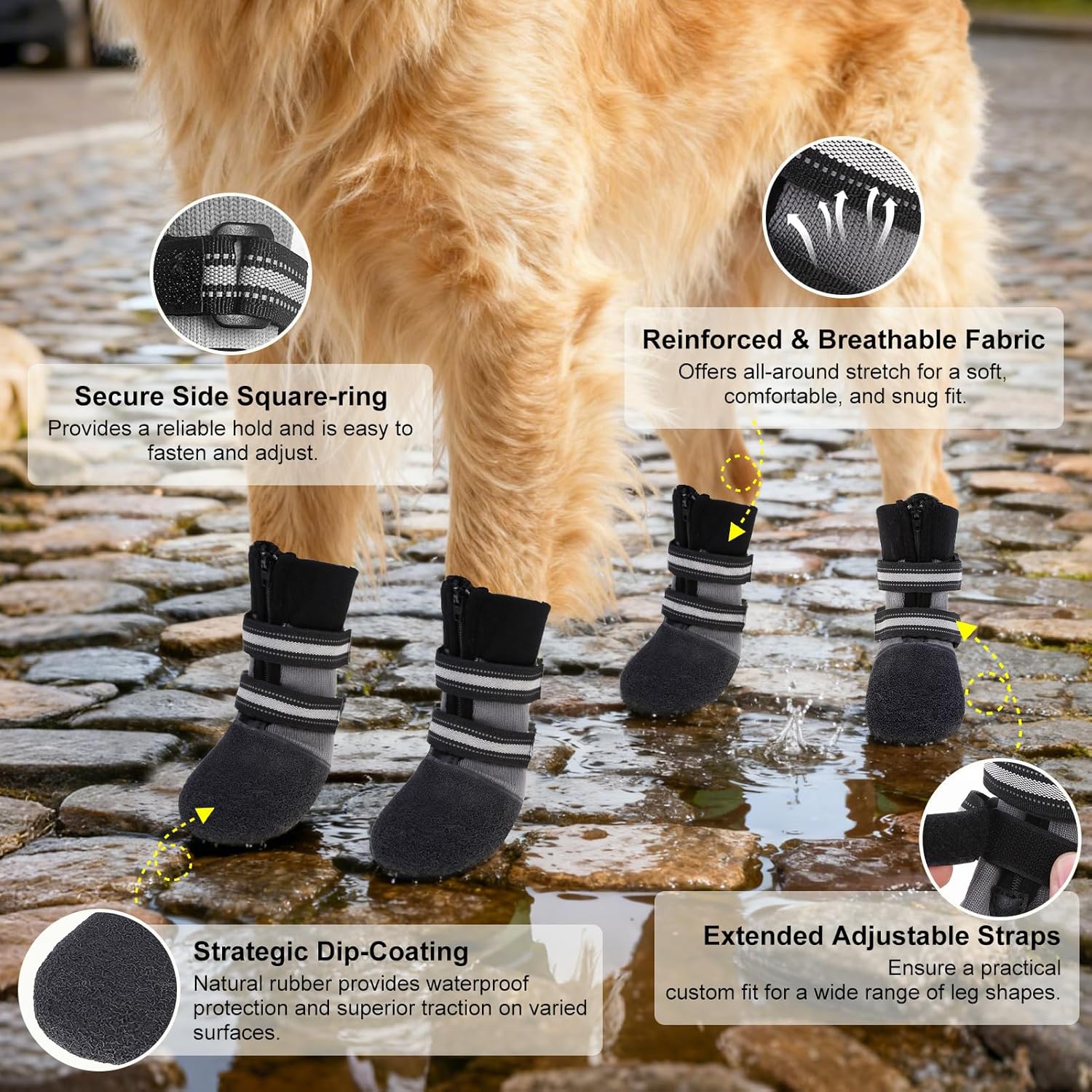 BEAUTYZOO Waterproof Dog Shoes for Winter Cold Weather, Anti-Slip Dog Socks Boots & Paw Protectors, Zipper Dogs Booties to Prevent Licking, Indoor Outdoor Reflective for Small Medium Large Senior Dogs