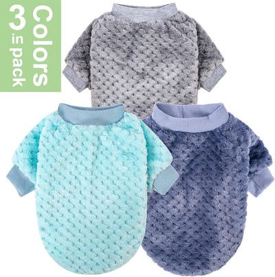 Dog Sweater, 3 Pack Dog Sweaters for Small Medium Dogs or Cat, Warm Soft Flannel Pet Clothes for Dogs Girl or Boy, Dog Shirt Coat Jacket (Small, Grey+Navy+Sky Blue)