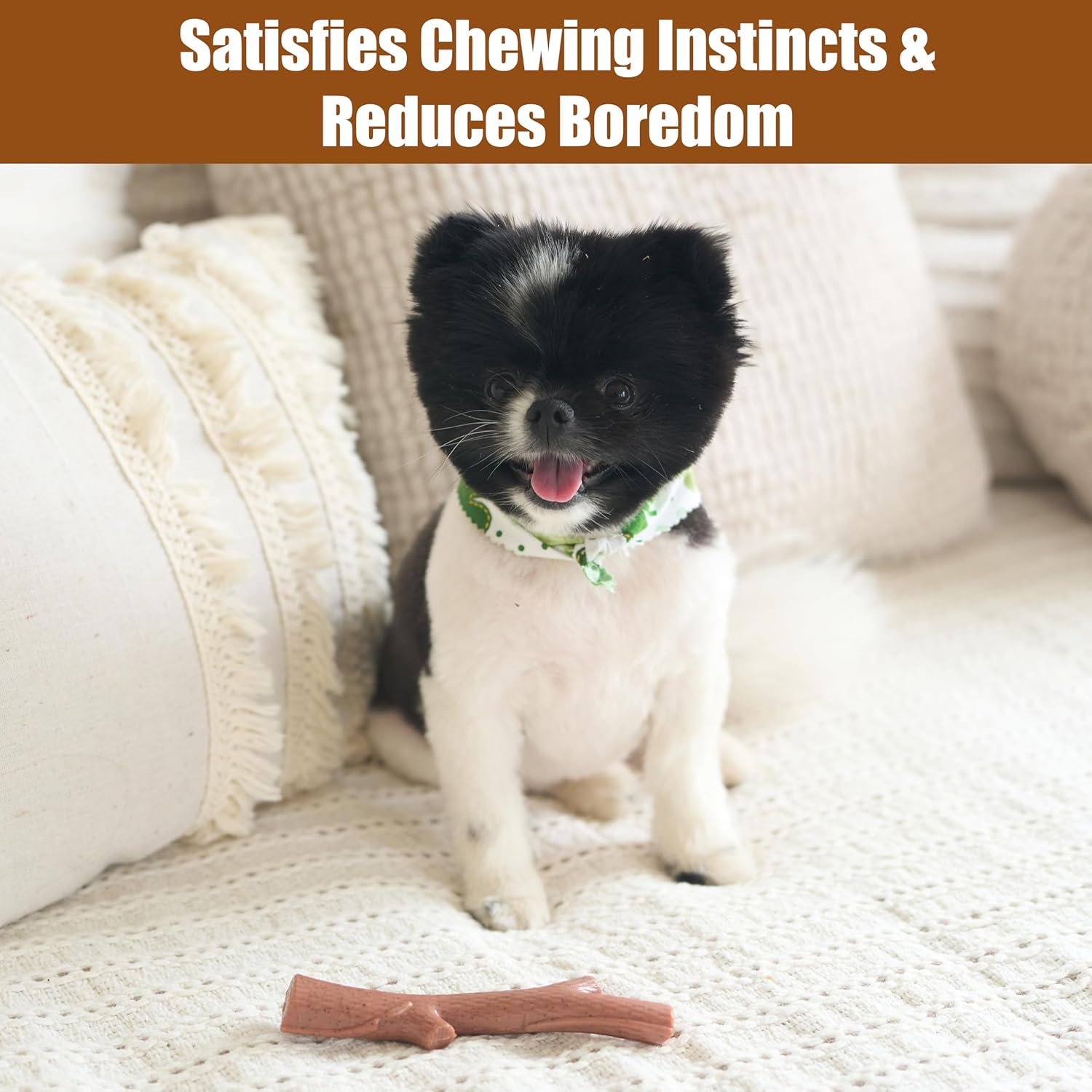 SPOT Bam-Bones Plus Branch -Bamboo Fiber & Nylon, Durable Long Lasting Dog Chew for Aggressive Chewers – Great Toy for Adult Dogs & Teething Puppies Under 60lbs, Non-Splintering, 5.75in, Beef Flavor