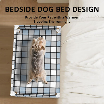 Bedside Window Pet Cat Bed - Dog Bed with Guardrail Extension Attached to Human Bed Height Elevated Dogs Cats Window Perch Bedside Dog Cot Sleeper Hammock Furniture Pet Beds (34'' x 20'' x 24'')