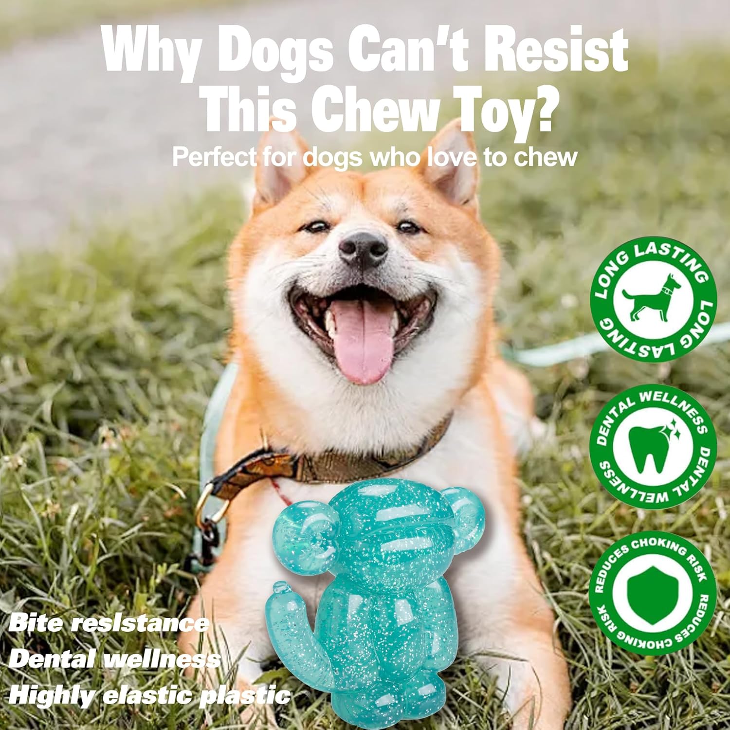 Monkey Dog Chew Toy, Indestructible Dog Rubber Toy for Medium & Large Dogs, Tough No Stuffing Puzzle Toy, Anxiety Relief & Dental Care, Interactive Cognitive Toy, 4.92inch (Green)