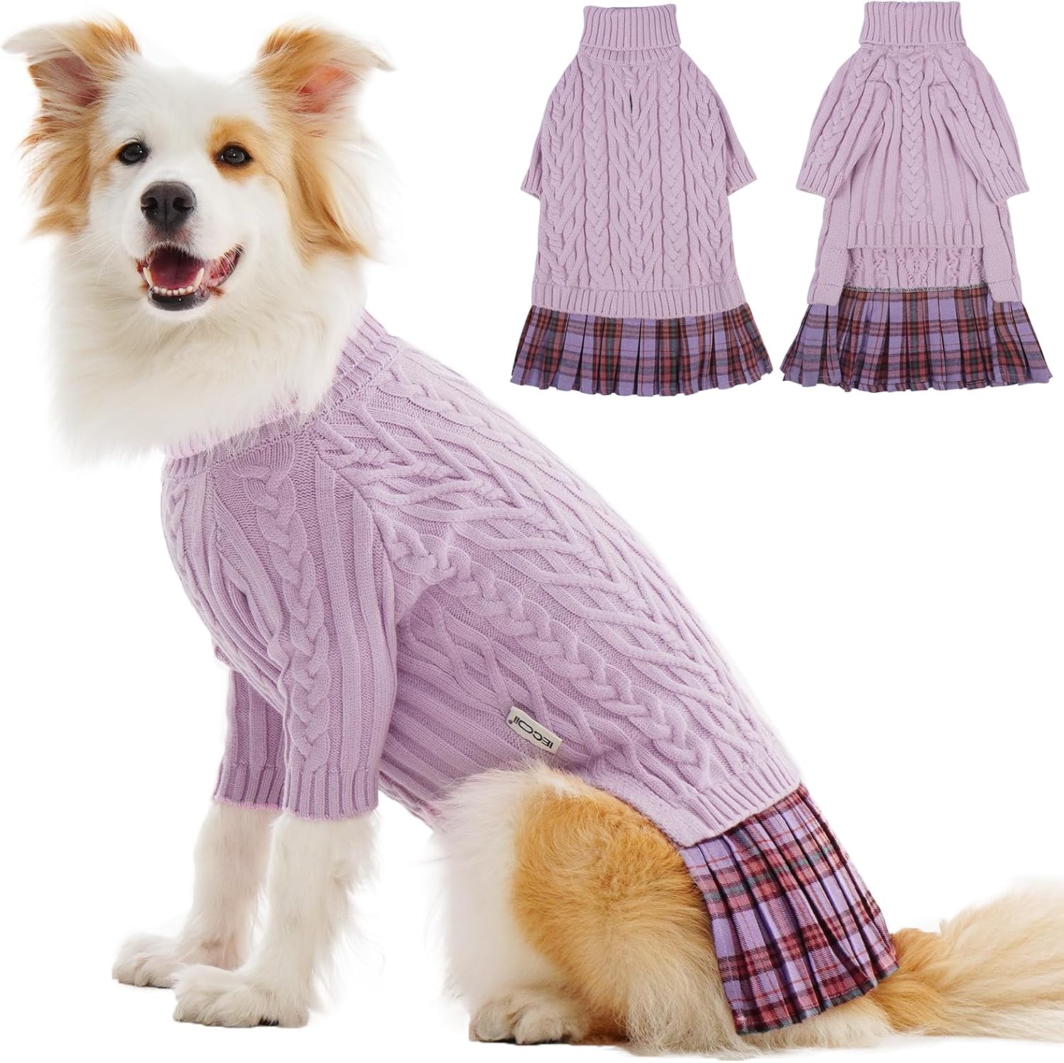IECOii Big Girl Dog Sweater Dress, Cable Knit Sweater for Extra Large Dogs Girl,Purple,4XL, Cute Dog Warm Dress for Fall Winter, Good Stretcy Fit Knitwear for Giant Breed Dogs Female Indoor & Outdoor