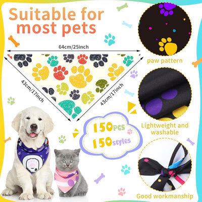 100 Pcs Dog Bandanas Bulk Pet Bibs Colorful Triangle Scarf Pet Bandanas for Medium Large Dogs Spring Summer Birthday Costume Decoration (Paw)
