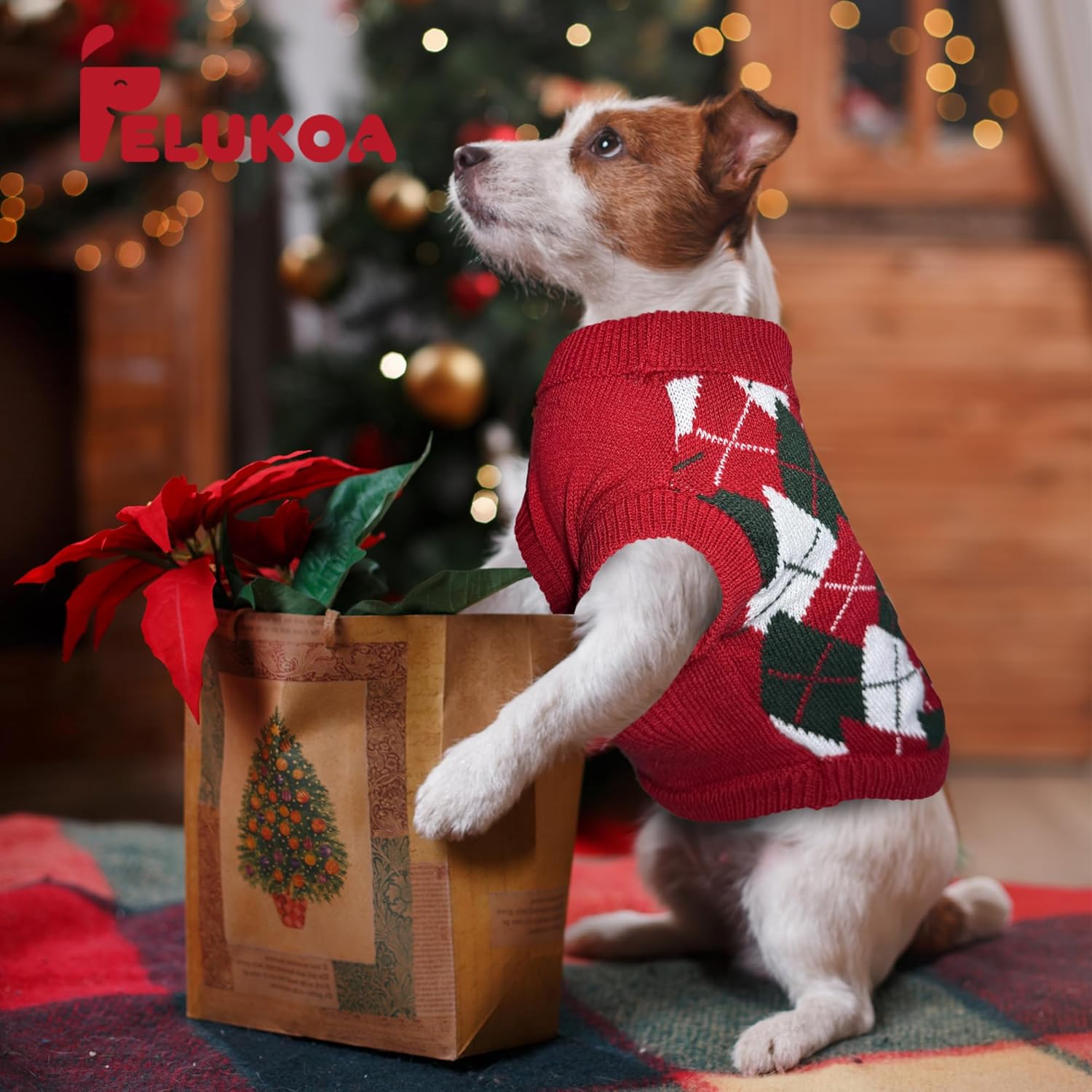 Dog Sweater, Soft Dog Sweaters for Small Medium Dogs Cats Girl Boy, Classic Knitted Turtleneck Outdoor Pet Clothes for Dogs Girl Boy, Christmas Puppy Kitten Sweater with Leash Hole, Red, Medium