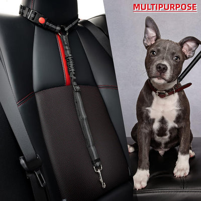 AUTOXBERT Dog Seat Belt Adjustable Dog Tether for car Pet Safety Leads with Reflective Bungee for Dog Harness Collar Travel Perfect for Safety