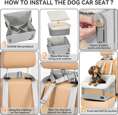 PETSFIT Small Dog Car Seat, Waterproof PU Leather Dog Booster Car Seat with Patented Safe Buckles, Pet Car Seats for Medium or Small Sized Pets up to 30 lbs (Grey)