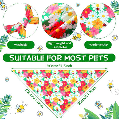 Weewooday 20 Pcs Spring Dog Bandanas Bulk Adjustable Bandanas Bibs Dog Scarf Bibs Washable Triangle Doggy Kerchief for Small Medium Large Pets Summer Costume (Flowers, Bees, X-Large)