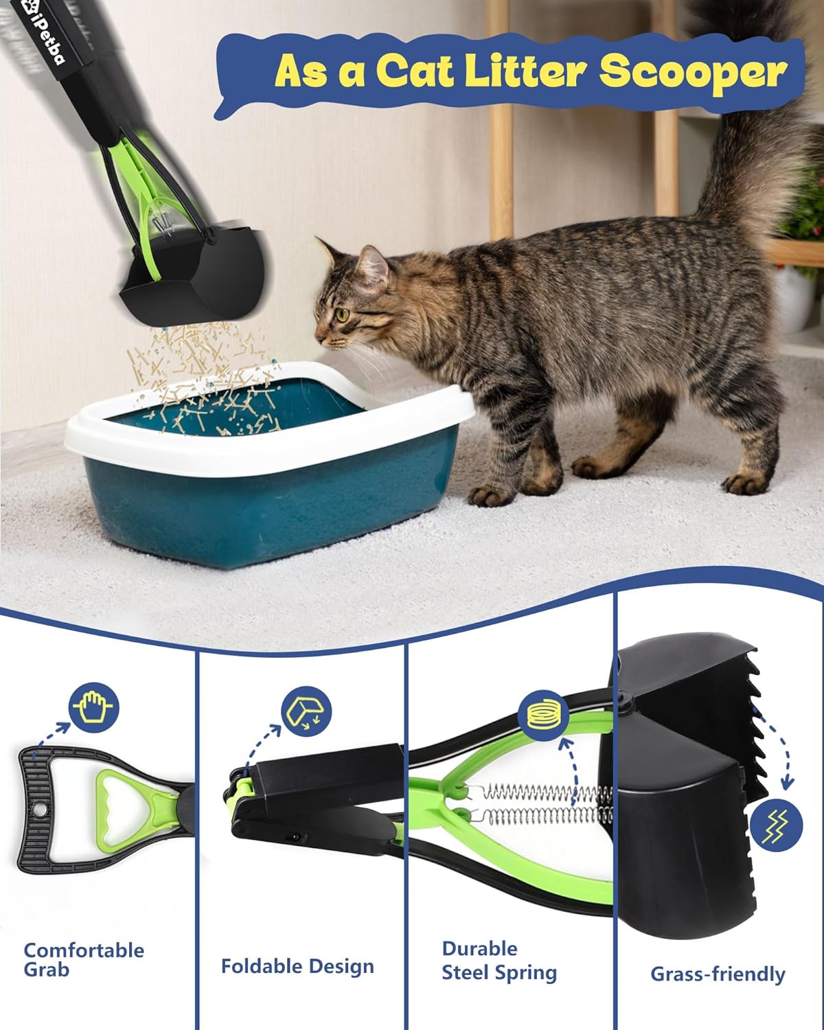 32" Long Handle Dog Pooper Scooper for Yard – No Bending, Clean Pickup on Grass, Gravel & Sand, Easy to Clean & Durable