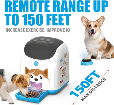 Dog Puzzle Feeder Toy, Automatic Treat Dispenser,Interactive IQ Training, Dog Slow Feeder,Remote Button Treat Dispenser,All Breeds,Large Capacity with Light (Blue)
