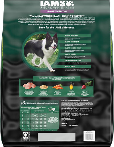 IAMS Advanced Health Adult Healthy Digestion Dry Dog Food with Real Chicken, 36 lb. Bag
