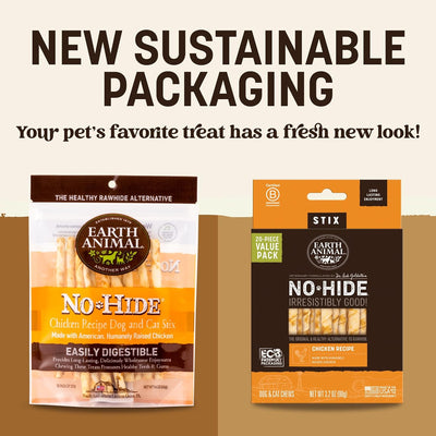 Earth Animal No-Hide Stix Chicken Recipe Natural Rawhide Alternative Dog & Cat Chews - 80 Count Extra Value Pack