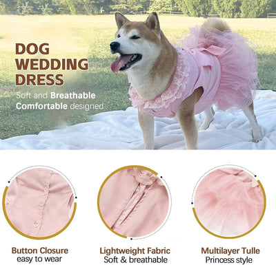 Luxury Dog Tulle Dress - Cute Princess Lace Wedding Dress with Flower Bowknot Multi-Layer Princess Tutu Skirt for Large Dogs - Pink, 2XL