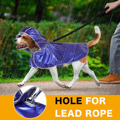 Weesiber Waterproof Dog Raincoat - Reflective Rain Jacket Poncho with Transparent Brim Hood & Harness Hole, Lightweight Pet Rainwear Dog Slicker for Walking (Small, Blue)
