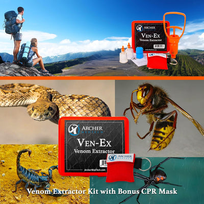 Ven-Ex Snake Bite Kit, Bee Sting Kit, Venom Extractor Suction Pump, Bite and Sting First Aid for Hiking, Backpacking and Camping, Includes Bonus CPR face Shield