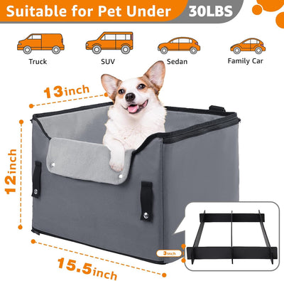 LOOBANI Small Dog Car Seat for Small Dogs, Elevated Dog Booster Car Seat with Clip-On Leash, Portable Pet Car Seat Dog Beds for Travel, Adjustable Straps for Puppy Pets Up to 30lbs (Grey)