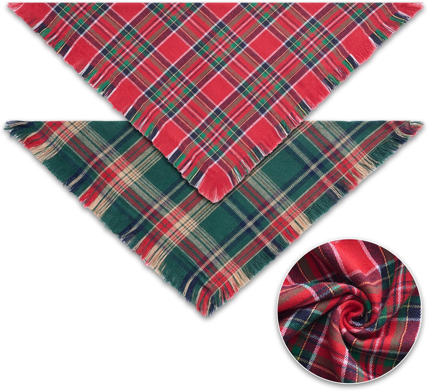 2 PCS Christmas Dog Bandanas with Tassels, Two-Sided Classic Red & Green Plaid Dog Apparel & Accessories, Trendy & Country Triangle Holiday Pet Scarf & Photo Prop for Medium, Large Dogs(Large)