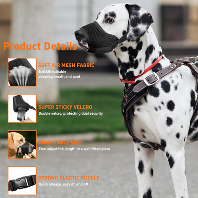 Dog Muzzle, Soft Breathable Muzzle for Small Medium Large Dogs, Air Mesh Nylon Muzzle Cover Prevent Biting Barking Chewing, Adjustable Drinkable Pet Muzzle 6 Sizes(Black,M)