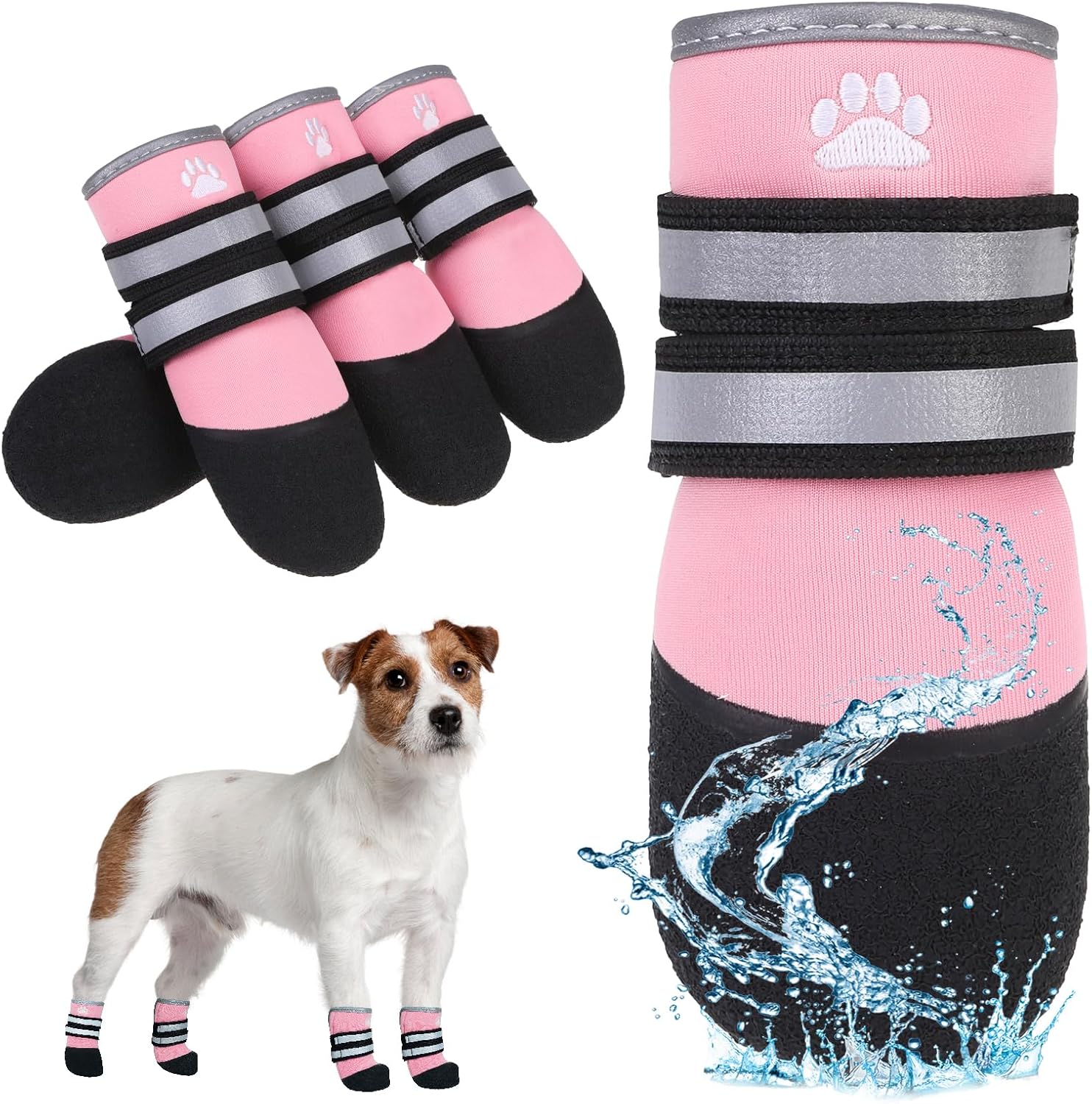 KOOLTAIL Dog Booties for Hot Pavement,Summer Dog Shoes for Small Medium Large Size Dogs, Waterproof Anti-Slip Dog Boots & Paw Protectors for Hardwood Floor,Indoor Outdoor Water Shoes,Pink