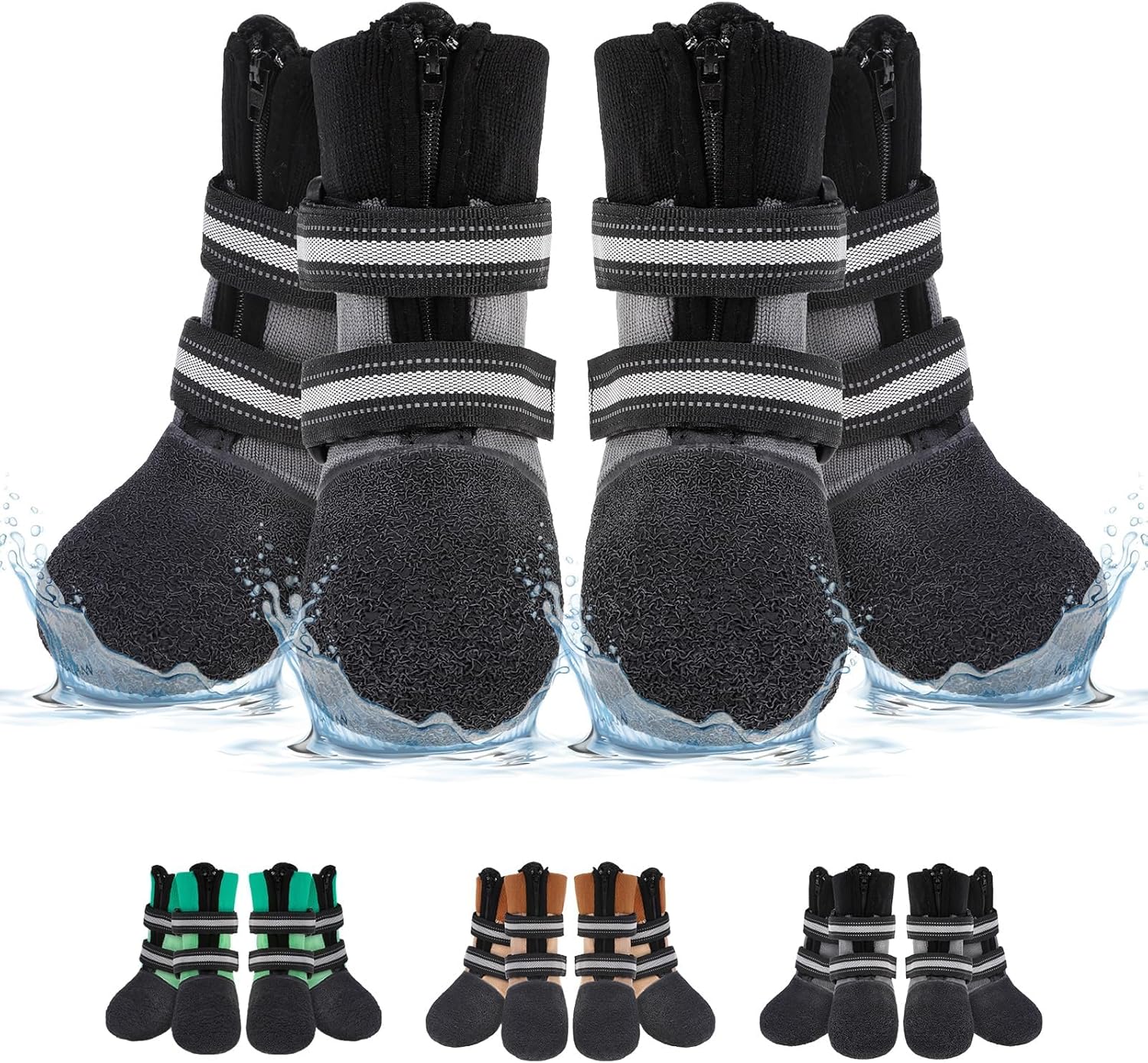 BEAUTYZOO Waterproof Dog Shoes for Winter Cold Weather, Anti-Slip Dog Socks Boots & Paw Protectors, Zipper Dogs Booties to Prevent Licking, Indoor Outdoor Reflective for Small Medium Large Senior Dogs