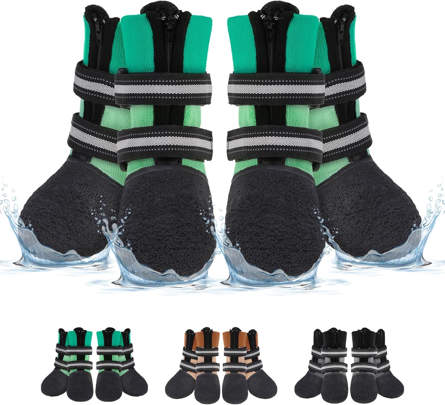 BEAUTYZOO Waterproof Dog Shoes for Winter Cold Weather, Anti-Slip Dog Socks Boots & Paw Protectors, Zipper Dogs Booties to Prevent Licking, Indoor Outdoor Reflective for Small Medium Large Senior Dogs