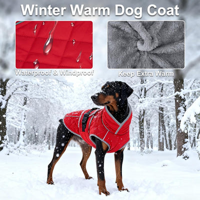 Dog Coat, Warm Dog Winter Coat for Medium Dogs, Waterproof Jacket with Adjustable Buckle & Velcro, Reflective Turtleneck Cold Weather Coats, Pet Fleece Vest Snow Jacket (Red, XL)