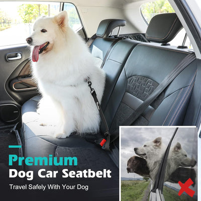 Pawaboo Dog Car Seatbelt, Universal Pet Safety Belt, Chew-Proof Dog Car Restraint with Adjustable Strap, Nylon Woven Belt & PVC Shell Dog Seatbelt Harness, Dog Leash with 360° Hook, 20 in, Black