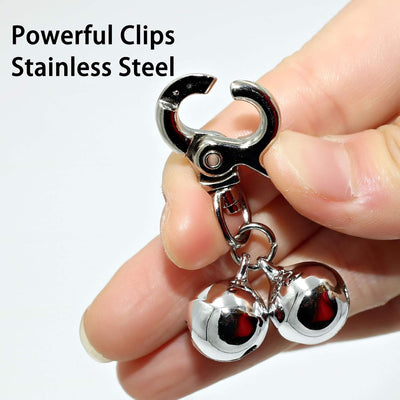 Bells for Dog Collars - 2 Pack Stainless Steel Bell Necklace for Dogs & Cat - Pet Pendant Accessories Training Collar Charm with Heavy Duty Snap Clips, Silver Christmas Gift