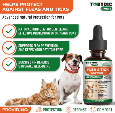 Flea & Tick Prevention Support - Oral Flea Natural Control & Treatment for Dogs and Cats - Herbal Medicine for Small and Large Dogs with Multivitamin Pet Supplement Made in USA