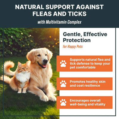 Flea and Tick Oral Prevention Support & Treatment for Dogs and Cats – Natural Flea Control with Multivitamin - Supplement Drops for Small and Large Dogs – Made in The USA