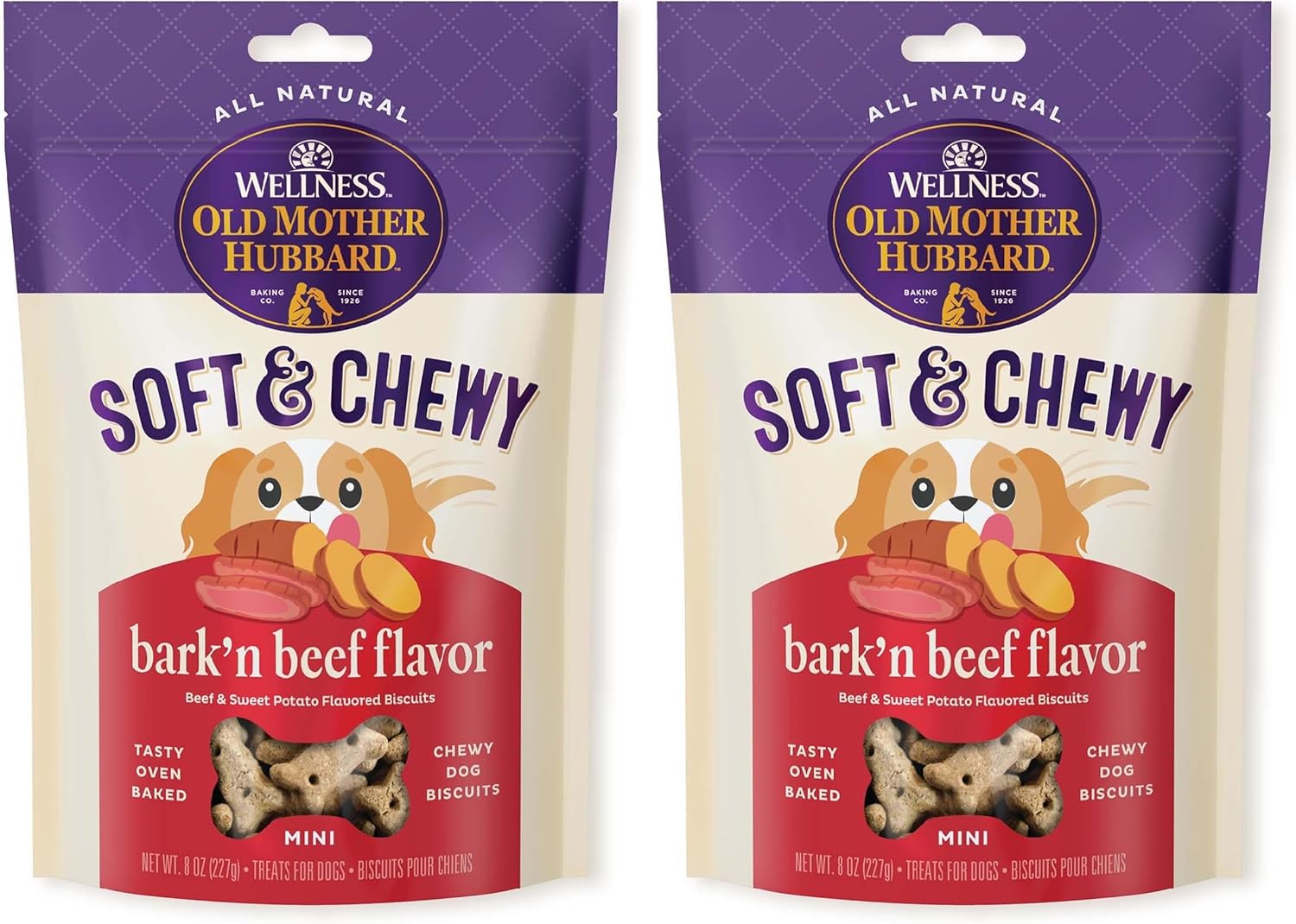 Old Mother Hubbard Wellness Training Bitz Assorted Mix Dog Biscuits, Natural, Training Treats, Three Flavors, Small Size, (8 Ounce Bag)