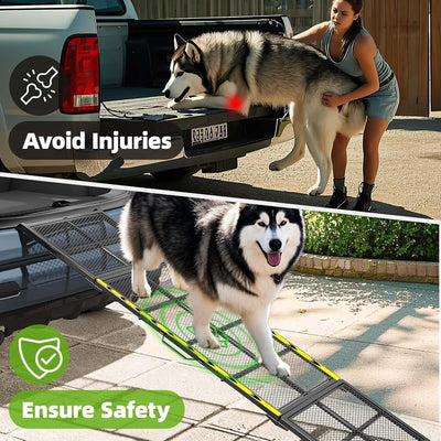 Dog Ramp for Car, 74"x20" Outdoor Portable Dog Ramps for Large Dogs with Reflective Strips, Non-Slip Surface Pet Ramp for Truck, RV, SUV (Support Up to 250LBS)
