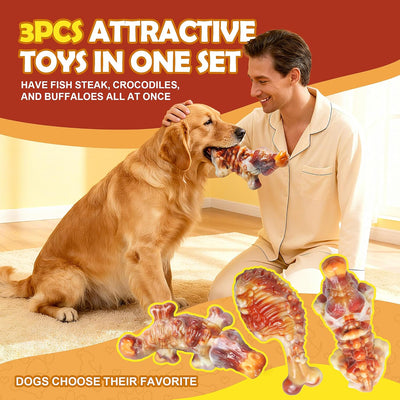 Dog Chew Toys for Aggressive Chewers,3 PCS Tough Dog Toys for Medium and Large Breed, Real Bacon Flavored Best Dog Toys to Keep Them Busy, Reduce Boredom, Dog Bones for Teeth Cleaning(Yellow)