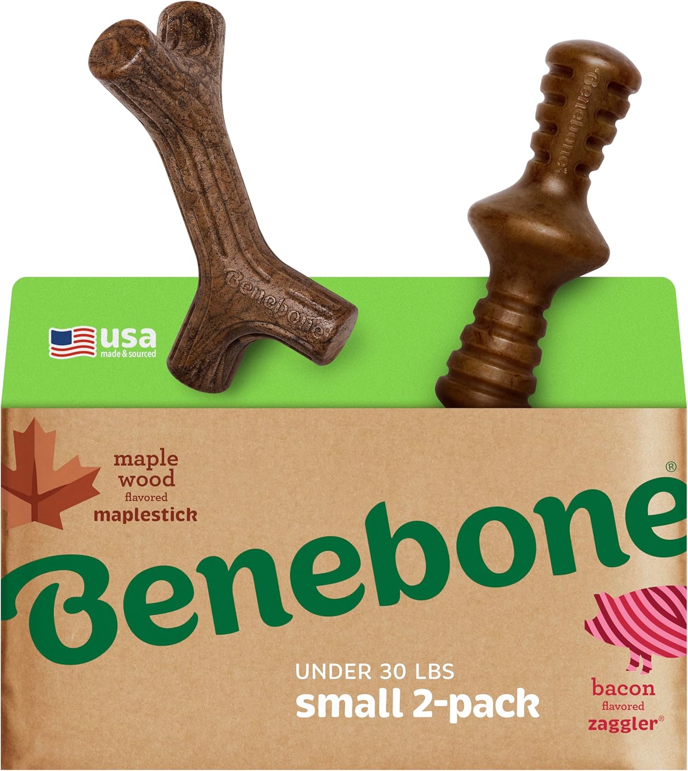 Benebone 2 Count (Pack of 1) Wishbone/Dental Durable Dog Chew Toys, Real Bacon, Made in USA, Small