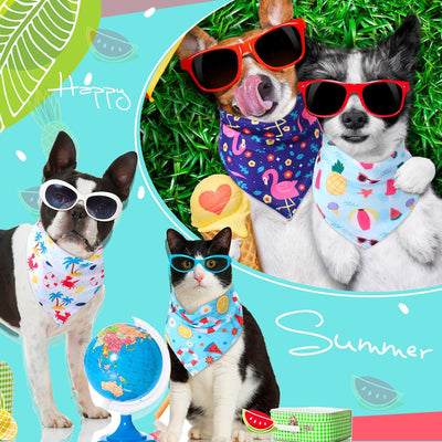 Sweetude 200 Pieces Hawaiian Dog Bandanas Bulk Summer Bandanas for Dogs Pineapple Palm Leaves Fruit Pattern Pet Triangle Scarf Puppy Dog Kerchief Bibs for Summer Holiday Costume Accessories Decoration