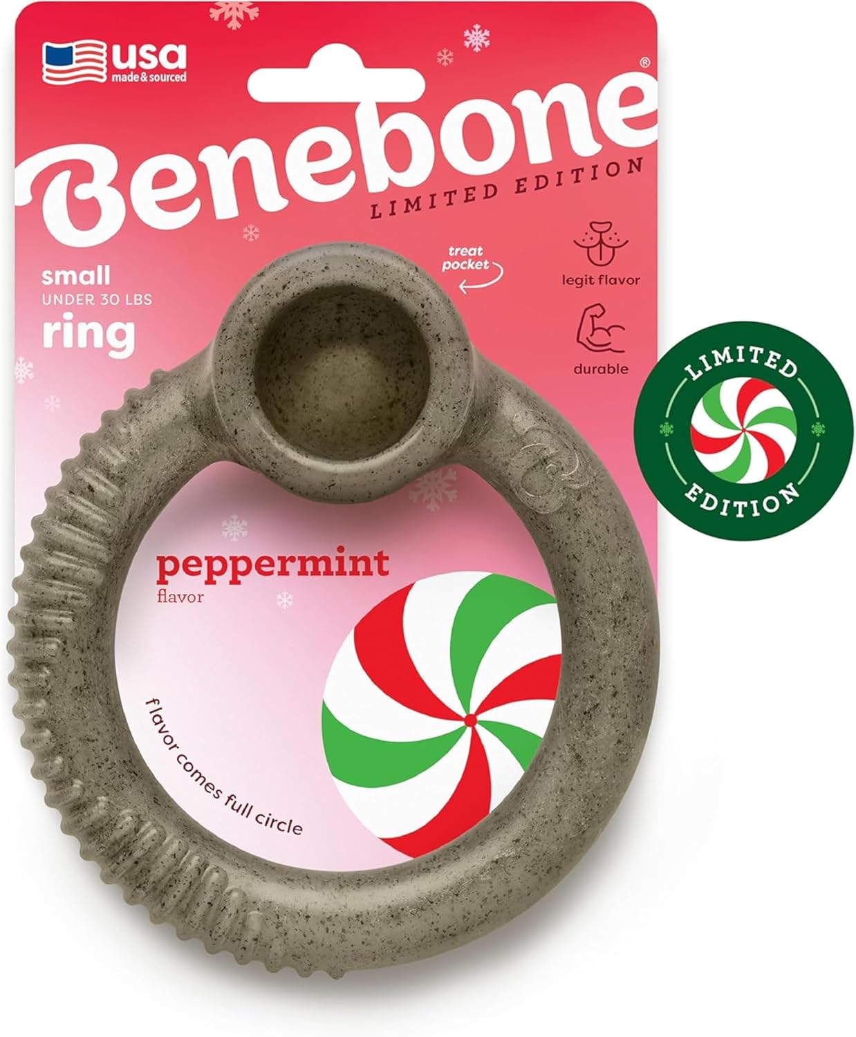 Benebone Ring Durable Dog Chew Toy for Aggressive Chewers, Real Bacon, Made in USA, Large