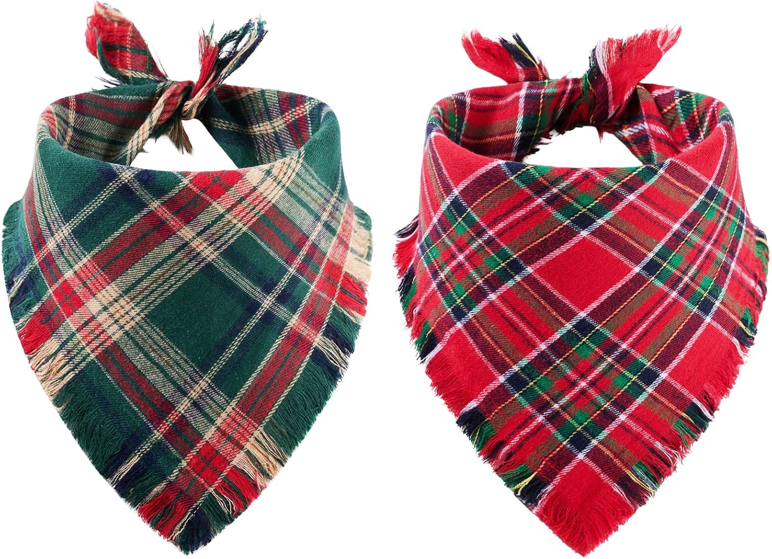 2 PCS Christmas Dog Bandanas with Tassels, Two-Sided Classic Red & Green Plaid Dog Apparel & Accessories, Trendy & Country Triangle Holiday Pet Scarf & Photo Prop for Medium, Large Dogs(Large)